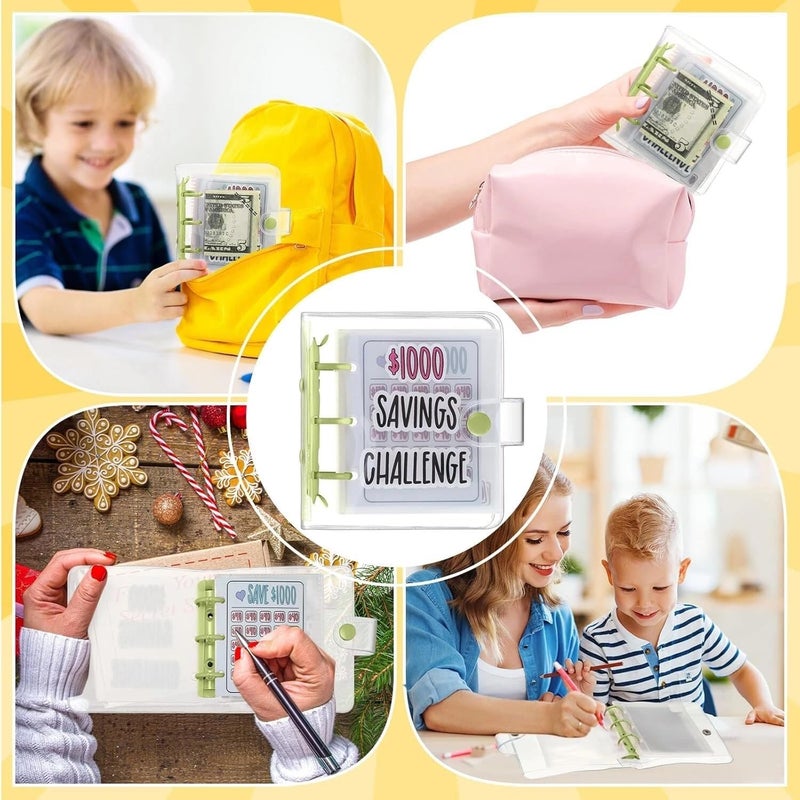 Dreamplay Mini Money Saving Binder, $1000 Money Saving Challenge Book Budget Binder with Envelopes Portable Deposit Anytime Anywhere (Green) - Image 2